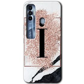 Tecno Spark 7 Pro Pembe Mermer Desenli I Harfi Baskılı Uyumlu Silikon Kılıf