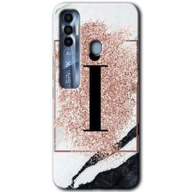 Tecno Spark 7 Pro Pembe Mermer Desenli I Harfi Baskılı Uyumlu Silikon Kılıf