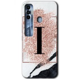 Tecno Spark 7 Pro Pembe Mermer Desenli I Harfi Baskılı Uyumlu Silikon Kılıf