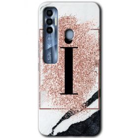 Tecno Spark 7 Pro Pembe Mermer Desenli I Harfi Baskılı Uyumlu Silikon Kılıf