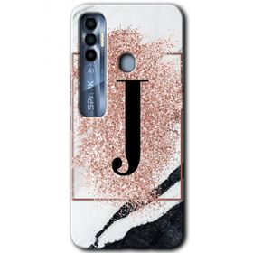 Tecno Spark 7 Pro Pembe Mermer Desenli J Harfi Baskılı Uyumlu Silikon Kılıf
