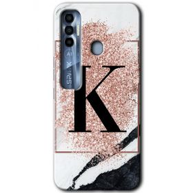 Tecno Spark 7 Pro Pembe Mermer Desenli K Harfi Baskılı Uyumlu Silikon Kılıf