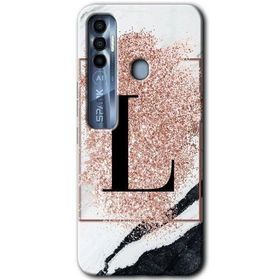Tecno Spark 7 Pro Pembe Mermer Desenli L Harfi Baskılı Uyumlu Silikon Kılıf