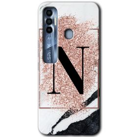 Tecno Spark 7 Pro Pembe Mermer Desenli N Harfi Baskılı Uyumlu Silikon Kılıf