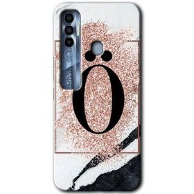 Tecno Spark 7 Pro Pembe Mermer Desenli O Harfi Baskılı Uyumlu Silikon Kılıf