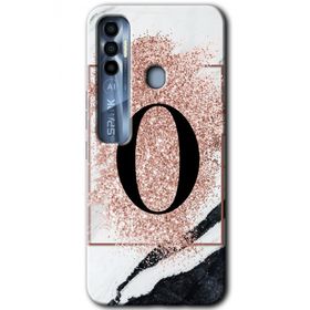 Tecno Spark 7 Pro Pembe Mermer Desenli O Harfi Baskılı Uyumlu Silikon Kılıf