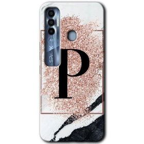 Tecno Spark 7 Pro Pembe Mermer Desenli P Harfi Baskılı Uyumlu Silikon Kılıf