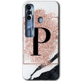 Tecno Spark 7 Pro Pembe Mermer Desenli P Harfi Baskılı Uyumlu Silikon Kılıf