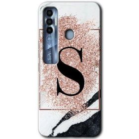 Tecno Spark 7 Pro Pembe Mermer Desenli Ş Harfi Baskılı Uyumlu Silikon Kılıf