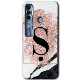 Tecno Spark 7 Pro Pembe Mermer Desenli Ş Harfi Baskılı Uyumlu Silikon Kılıf