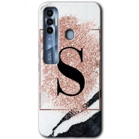Tecno Spark 7 Pro Pembe Mermer Desenli Ş Harfi Baskılı Uyumlu Silikon Kılıf