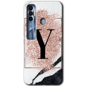 Tecno Spark 7 Pro Pembe Mermer Desenli T Harfi Baskılı Uyumlu Silikon Kılıf