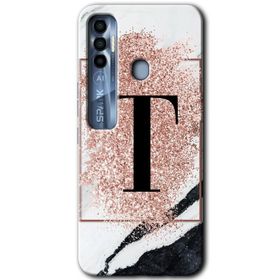 Tecno Spark 7 Pro Pembe Mermer Desenli T Harfi Baskılı Uyumlu Silikon Kılıf