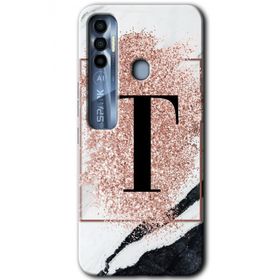 Tecno Spark 7 Pro Pembe Mermer Desenli T Harfi Baskılı Uyumlu Silikon Kılıf