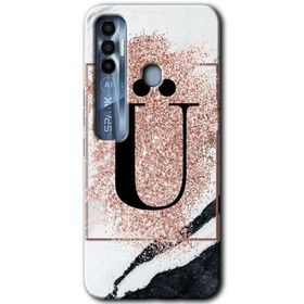 Tecno Spark 7 Pro Pembe Mermer Desenli U Harfi Baskılı Uyumlu Silikon Kılıf