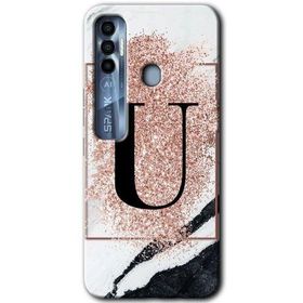 Tecno Spark 7 Pro Pembe Mermer Desenli U Harfi Baskılı Uyumlu Silikon Kılıf