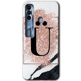 Tecno Spark 7 Pro Pembe Mermer Desenli U Harfi Baskılı Uyumlu Silikon Kılıf