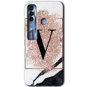 Tecno Spark 7 Pro Pembe Mermer Desenli V Harfi Baskılı Uyumlu Silikon Kılıf