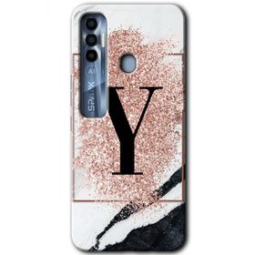 Tecno Spark 7 Pro Pembe Mermer Desenli Y Harfi Baskılı Uyumlu Silikon Kılıf