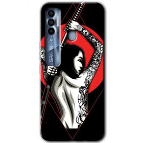 Tecno Spark 7 Pro Samurai Girl Baskılı Uyumlu Silikon Kılıf