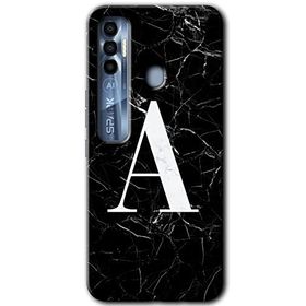 Tecno Spark 7 Pro Siyah Mermer Desenli A Harfi Baskılı Uyumlu Silikon Kılıf