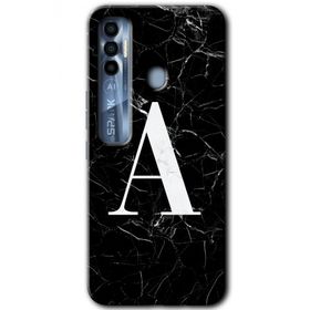 Tecno Spark 7 Pro Siyah Mermer Desenli A Harfi Baskılı Uyumlu Silikon Kılıf