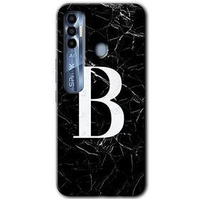 Tecno Spark 7 Pro Siyah Mermer Desenli B Harfi Baskılı Uyumlu Silikon Kılıf