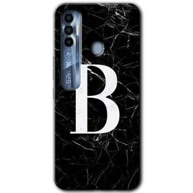Tecno Spark 7 Pro Siyah Mermer Desenli B Harfi Baskılı Uyumlu Silikon Kılıf