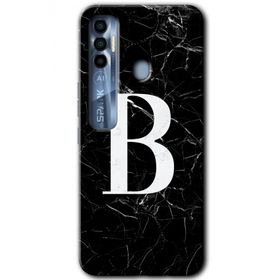 Tecno Spark 7 Pro Siyah Mermer Desenli B Harfi Baskılı Uyumlu Silikon Kılıf