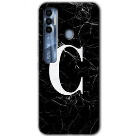 Tecno Spark 7 Pro Siyah Mermer Desenli C Harfi Baskılı Uyumlu Silikon Kılıf