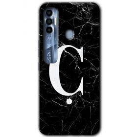 Tecno Spark 7 Pro Siyah Mermer Desenli C Harfi Baskılı Uyumlu Silikon Kılıf