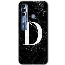 Tecno Spark 7 Pro Siyah Mermer Desenli D Harfi Baskılı Uyumlu Silikon Kılıf
