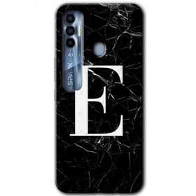 Tecno Spark 7 Pro Siyah Mermer Desenli E Harfi Baskılı Uyumlu Silikon Kılıf
