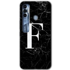Tecno Spark 7 Pro Siyah Mermer Desenli F Harfi Baskılı Uyumlu Silikon Kılıf