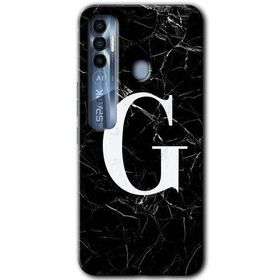 Tecno Spark 7 Pro Siyah Mermer Desenli G Harfi Baskılı Uyumlu Silikon Kılıf