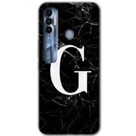 Tecno Spark 7 Pro Siyah Mermer Desenli G Harfi Baskılı Uyumlu Silikon Kılıf