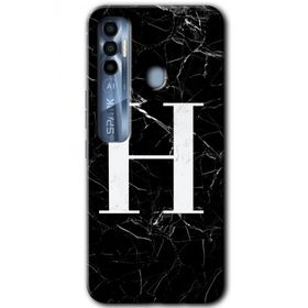 Tecno Spark 7 Pro Siyah Mermer Desenli H Harfi Baskılı Uyumlu Silikon Kılıf
