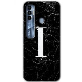Tecno Spark 7 Pro Siyah Mermer Desenli İ Harfi Baskılı Uyumlu Silikon Kılıf