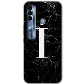Tecno Spark 7 Pro Siyah Mermer Desenli İ Harfi Baskılı Uyumlu Silikon Kılıf