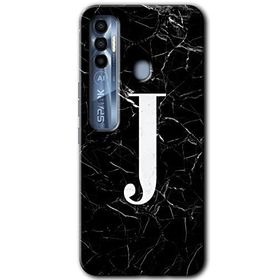 Tecno Spark 7 Pro Siyah Mermer Desenli J Harfi Baskılı Uyumlu Silikon Kılıf