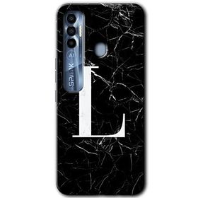 Tecno Spark 7 Pro Siyah Mermer Desenli L Harfi Baskılı Uyumlu Silikon Kılıf