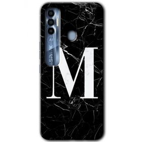 Tecno Spark 7 Pro Siyah Mermer Desenli M Harfi Baskılı Uyumlu Silikon Kılıf