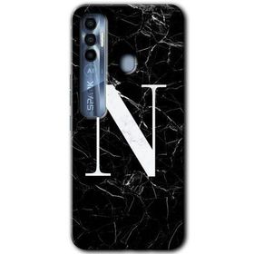 Tecno Spark 7 Pro Siyah Mermer Desenli N Harfi Baskılı Uyumlu Silikon Kılıf