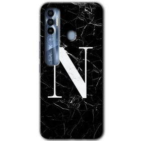 Tecno Spark 7 Pro Siyah Mermer Desenli N Harfi Baskılı Uyumlu Silikon Kılıf