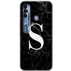 Tecno Spark 7 Pro Siyah Mermer Desenli Ş Harfi Baskılı Uyumlu Silikon Kılıf
