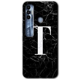 Tecno Spark 7 Pro Siyah Mermer Desenli T Harfi Baskılı Uyumlu Silikon Kılıf