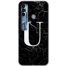 Tecno Spark 7 Pro Siyah Mermer Desenli U Harfi Baskılı Uyumlu Silikon Kılıf