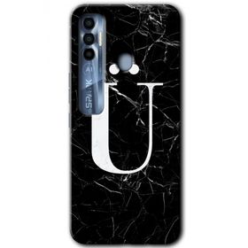Tecno Spark 7 Pro Siyah Mermer Desenli U Harfi Baskılı Uyumlu Silikon Kılıf