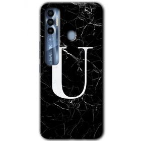 Tecno Spark 7 Pro Siyah Mermer Desenli U Harfi Baskılı Uyumlu Silikon Kılıf