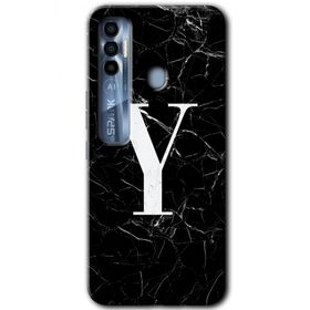 Tecno Spark 7 Pro Siyah Mermer Desenli Y Harfi Baskılı Uyumlu Silikon Kılıf